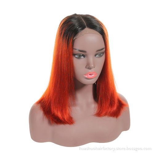 Wholesale Top Quality Middle Part Orange Human Hair Lace Front Wig With Baby Hair